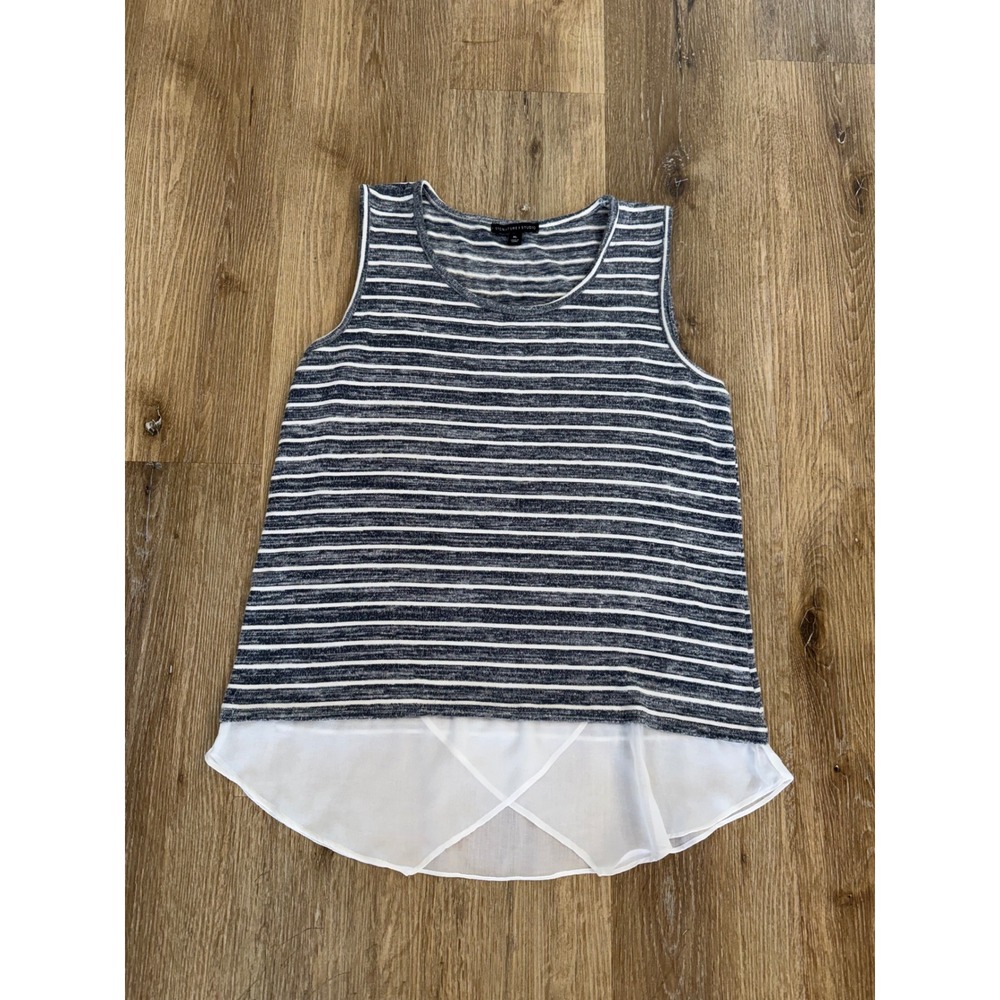 Signature Studio Tank Top Womens XL Blue White Striped Chiffon Layered Hem Scoop